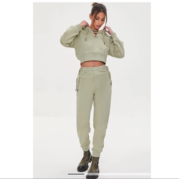 Forever 21 French Terry beige lace up joggers size small - Picture 11 of 11